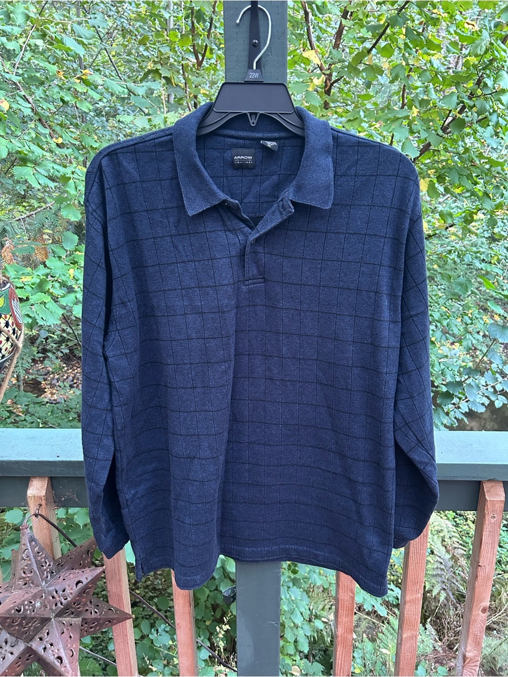 Arrow Men’s Dark Navy Windowpane Long-Sleeve Polo